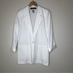 Sag Harbor White Vintage Blazer Jacket Single Button Shoulder Pads Size 8